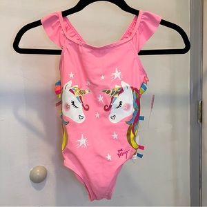 Girls 6x Betsy Johnson Unicorn swimsuit Rainbow fringe